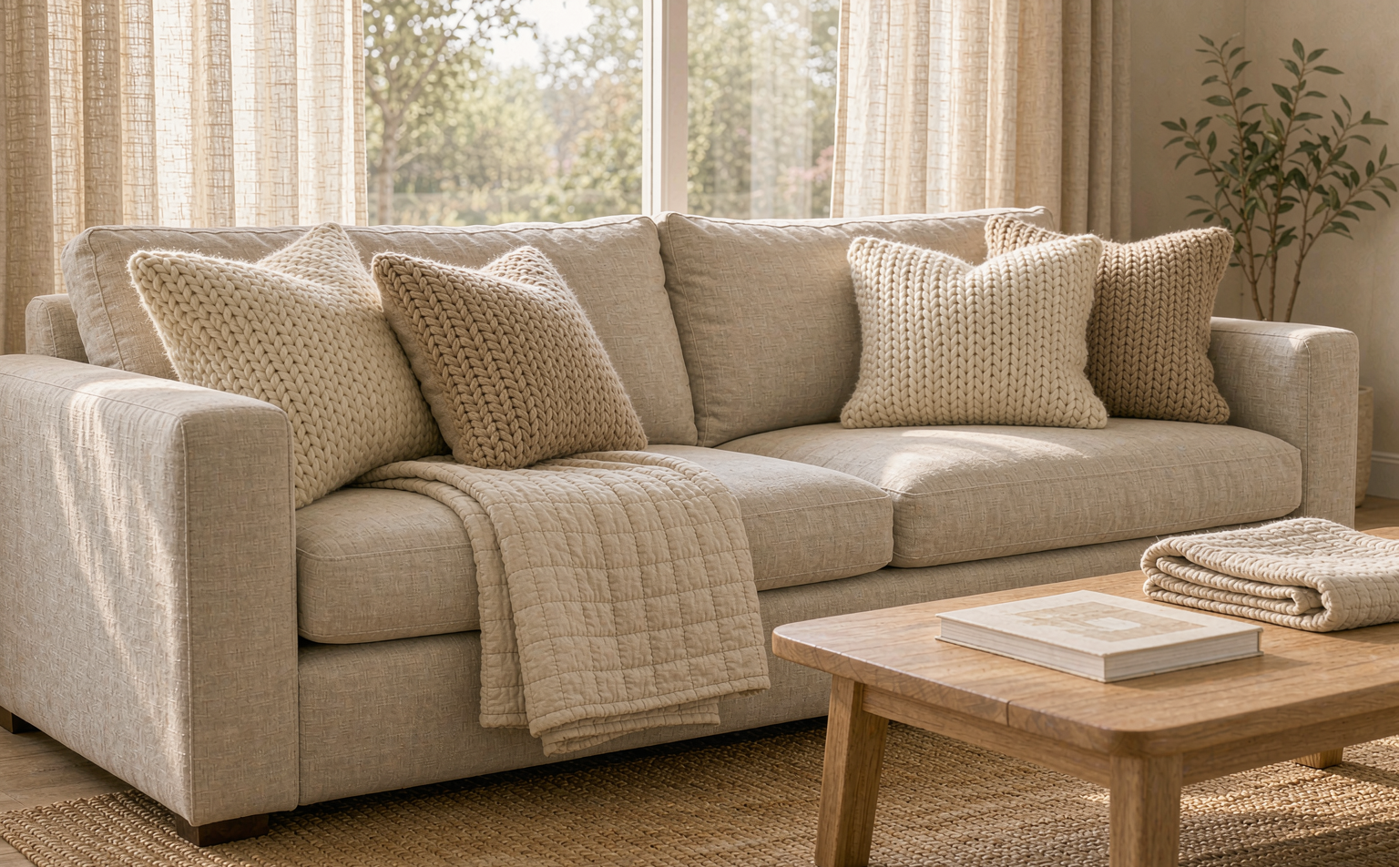 Cozy living room styled with Wuyue Crafts textiles